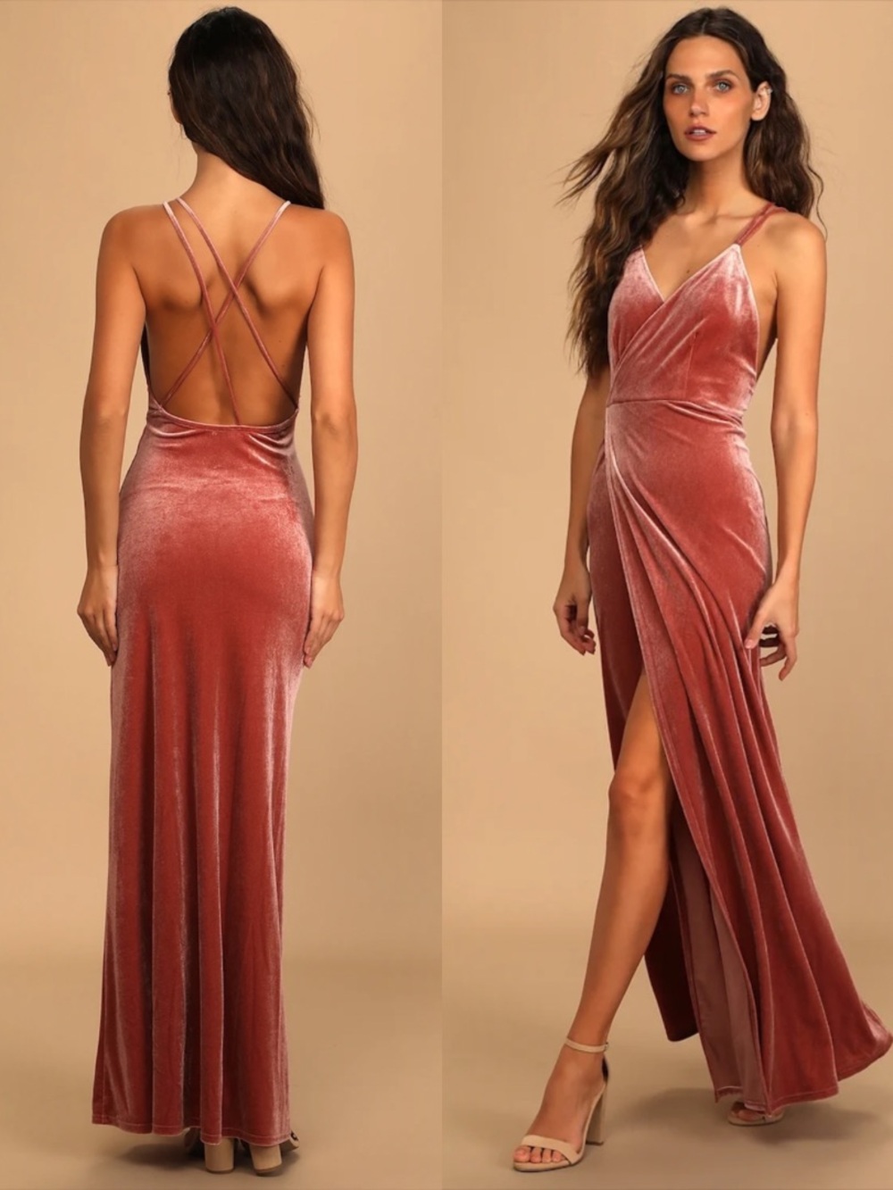 NEW NWT Lulus Mauve Velvet Faux-Wrap Maxi Dress Size Large